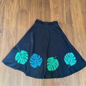 Collectif London Monstera Leaf Applique Skirt Black A-Line Swing Retro XS UK8